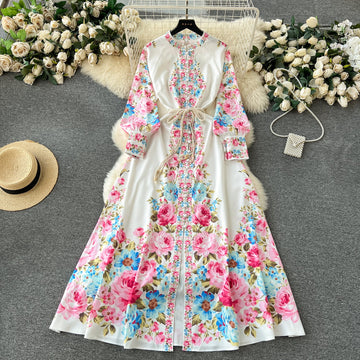 Vintage Court Floral Design Long Maxi Dresses