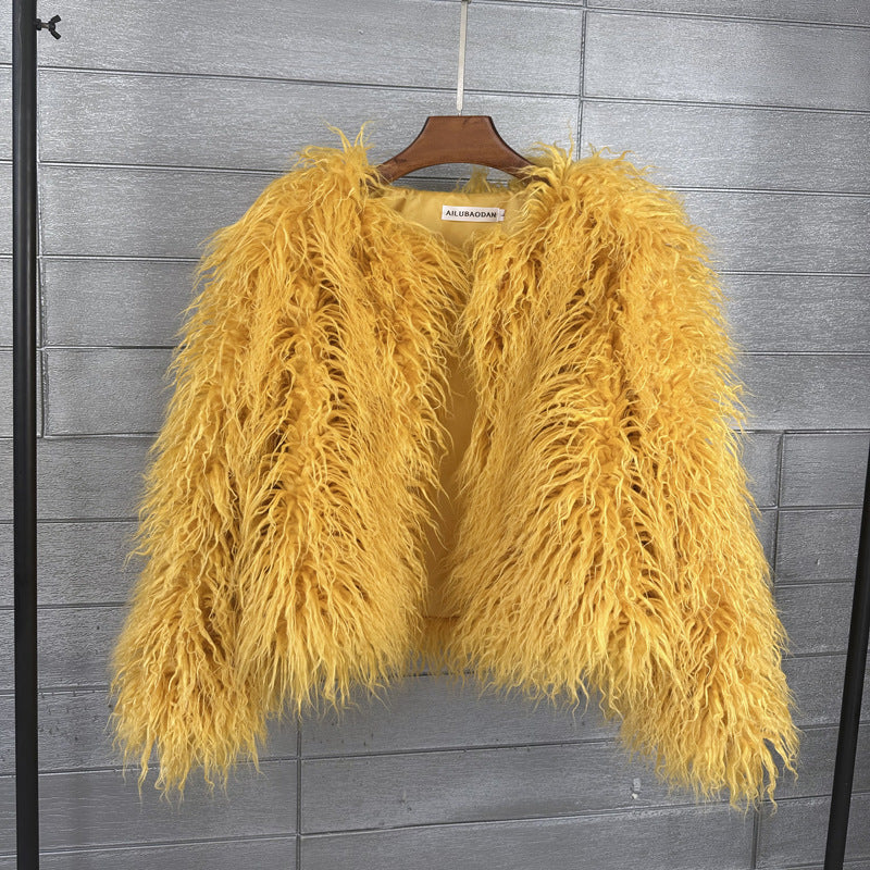 Faux Fur Cropped Wool Blend Jacket for Women