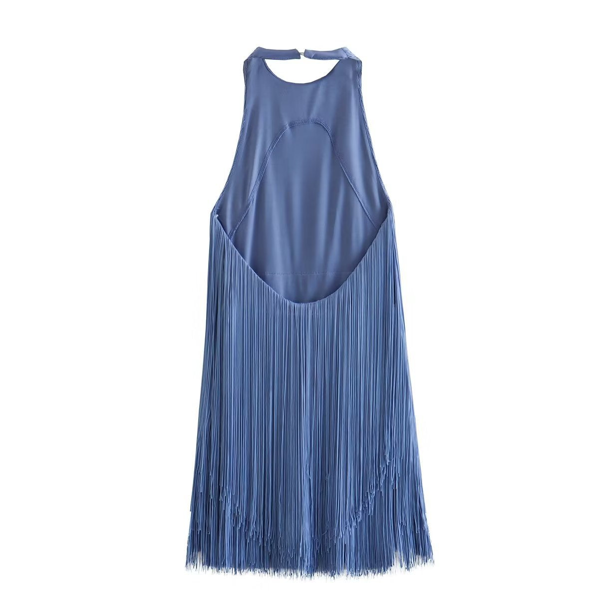 Chic Summer Halter Neck Sleeveless Tassel Mini Dress
