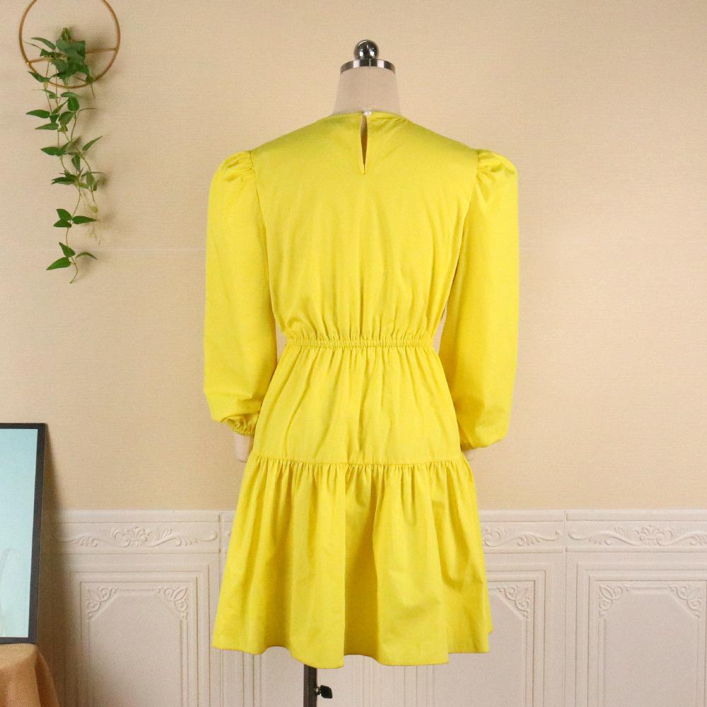 Yellow Women Ruffled Plus Sizes Short Dresses-Casual Dresses-Free Shipping at meselling99