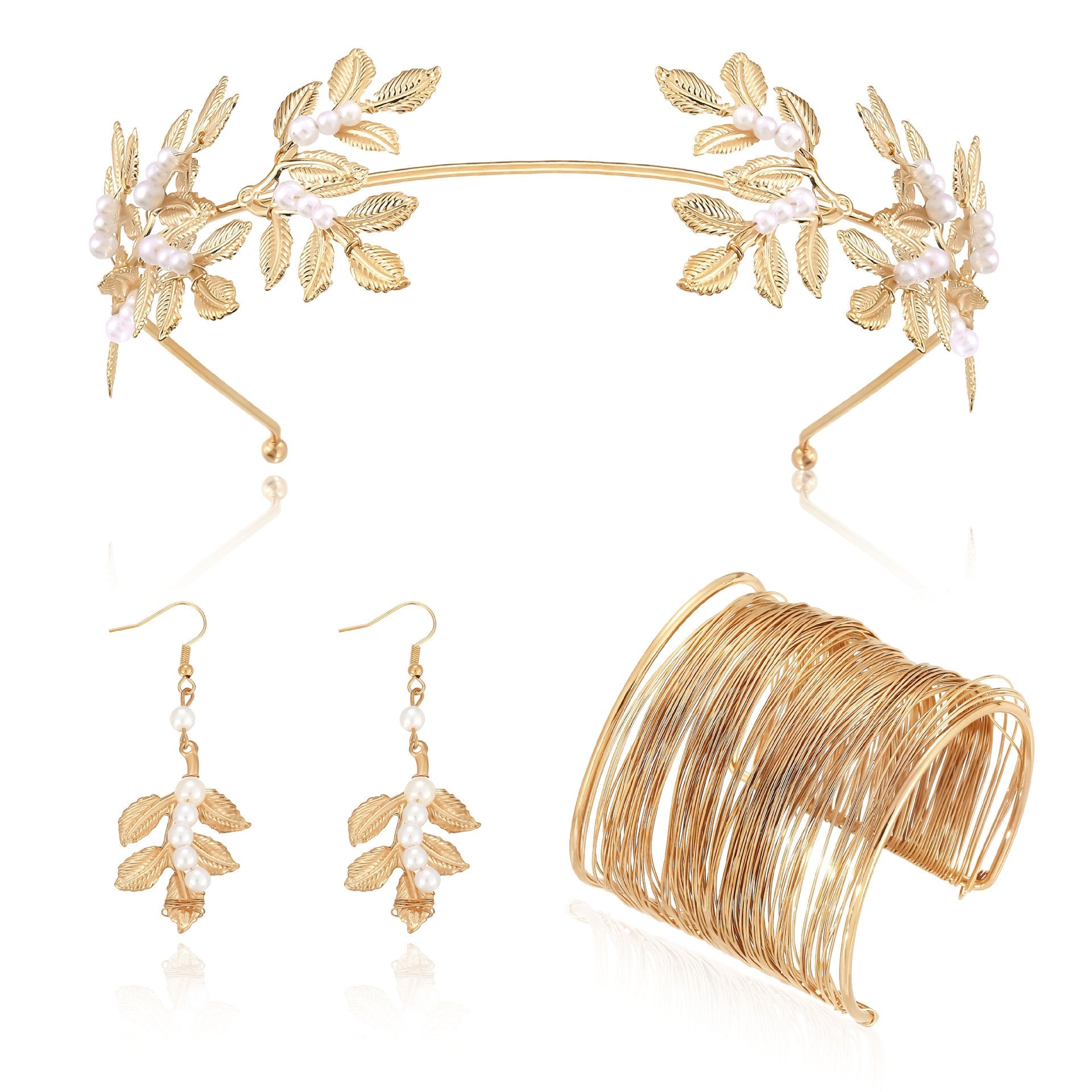 Gold Leaf Pearl Headband – Elegant Wire Wrap Hair Accessory for Women