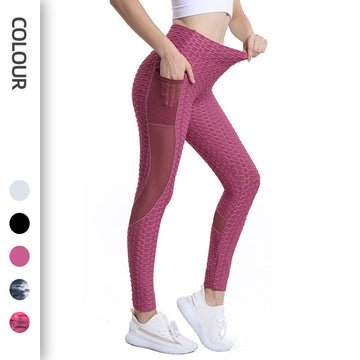High-Waisted Mesh Panel Yoga Pants with Pockets