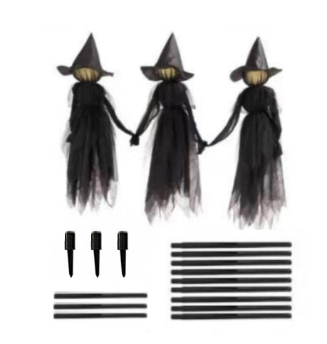 Voice-Activated Colorful Glowing Halloween Witch Set - 3 Hand-Holding Witches with Bonus Ghost