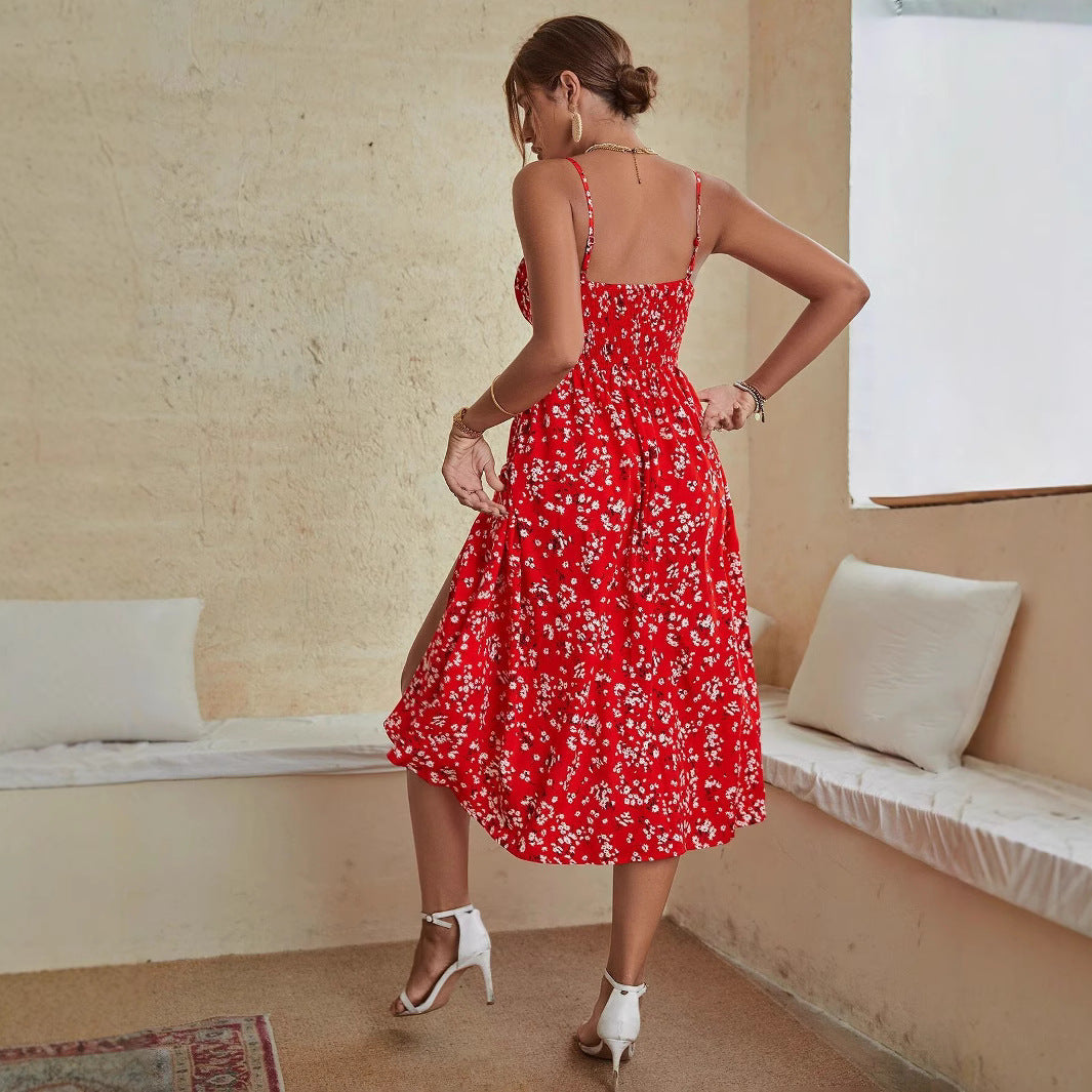 Women's Summer Sleeveless Printed Slit Dress