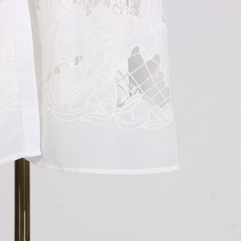 Vintage Collar Long Lantern Sleeve Mid-Length Embroidery Lace Dresses