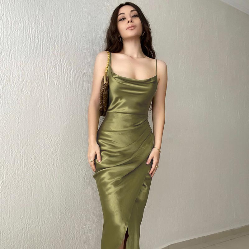 Sexy Satin Backless Women Party Dreses-Dresses-Green-S-Free Shipping at meselling99
