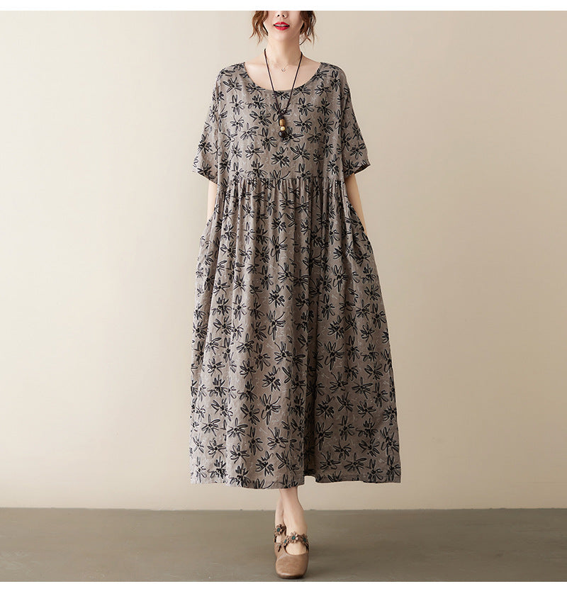 Vintage Leaf Print Plus Sizes Women Dresses-Dresses-Free Shipping at meselling99