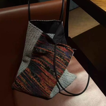 Bohemian Navy & Color Block Canvas Tote Bag