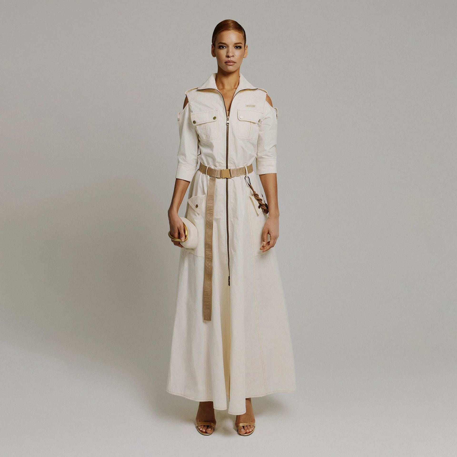 Designed Women's Stylish Off-Shoulder Utility Dress with Belt