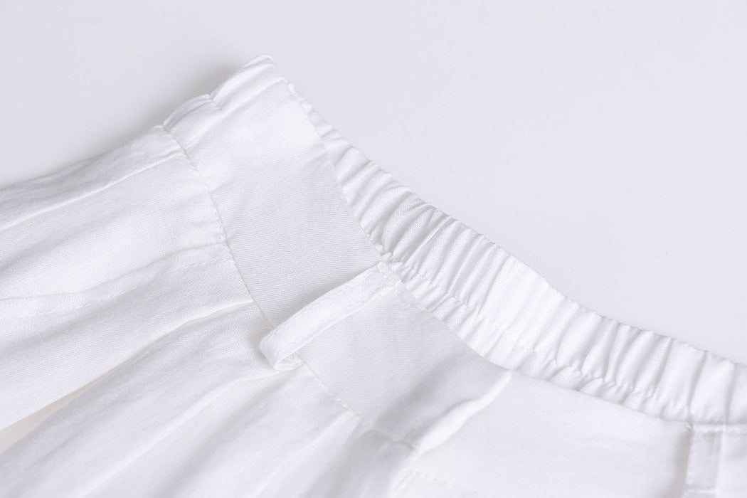 Luxury 100% Linen Sun Protection Shirt & Wide-Leg Pants Set – Breathable & Stylish