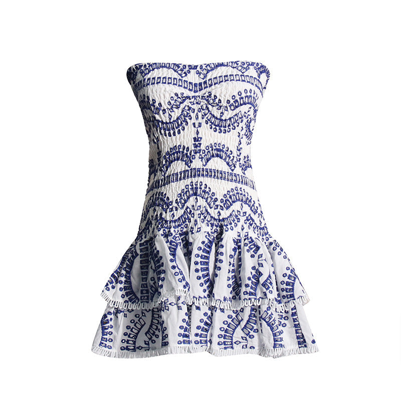 Designed Women's Holiday Style Bodycon Bandeau Beach Dress