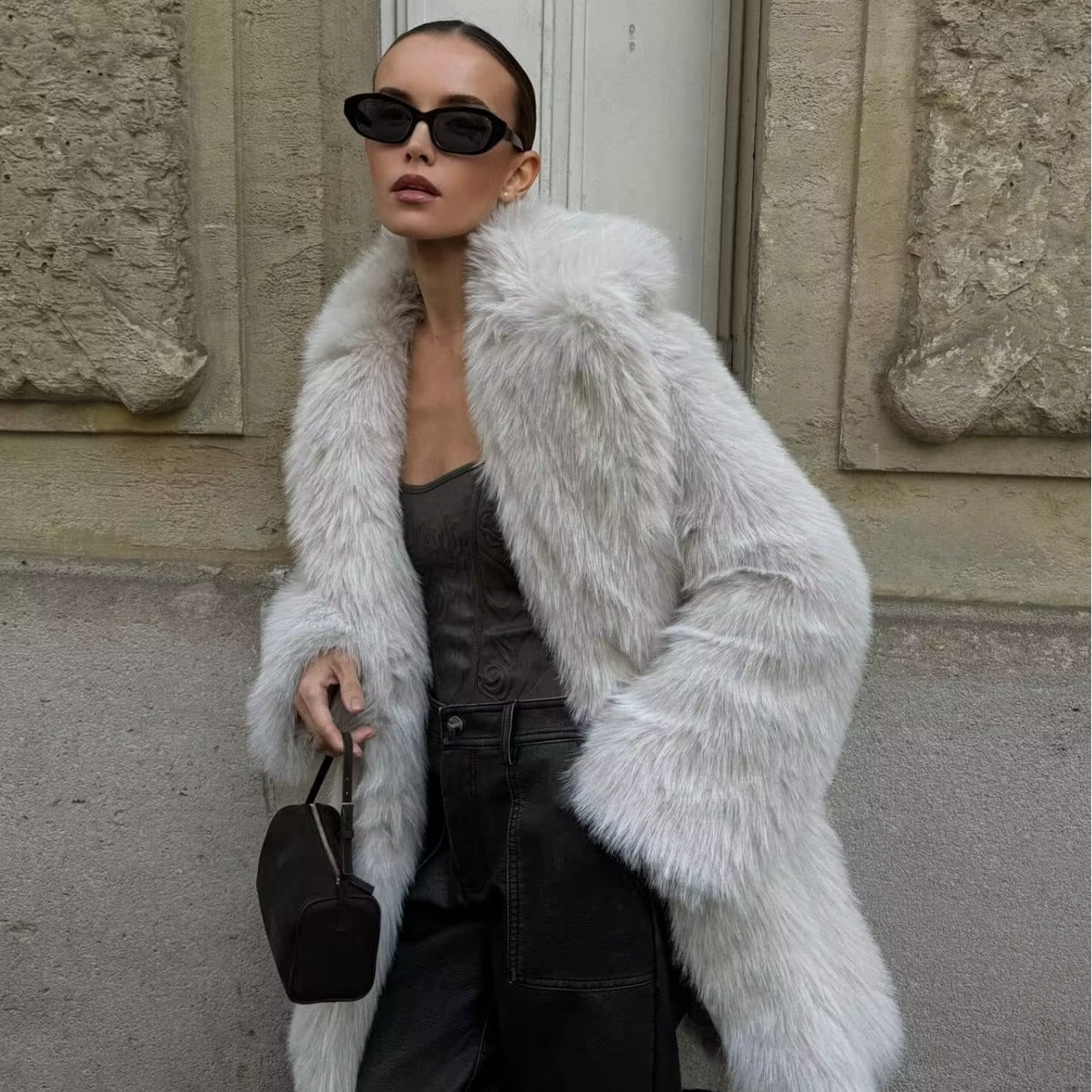 Fashion Artificial Fur Midi Length Coats for Women