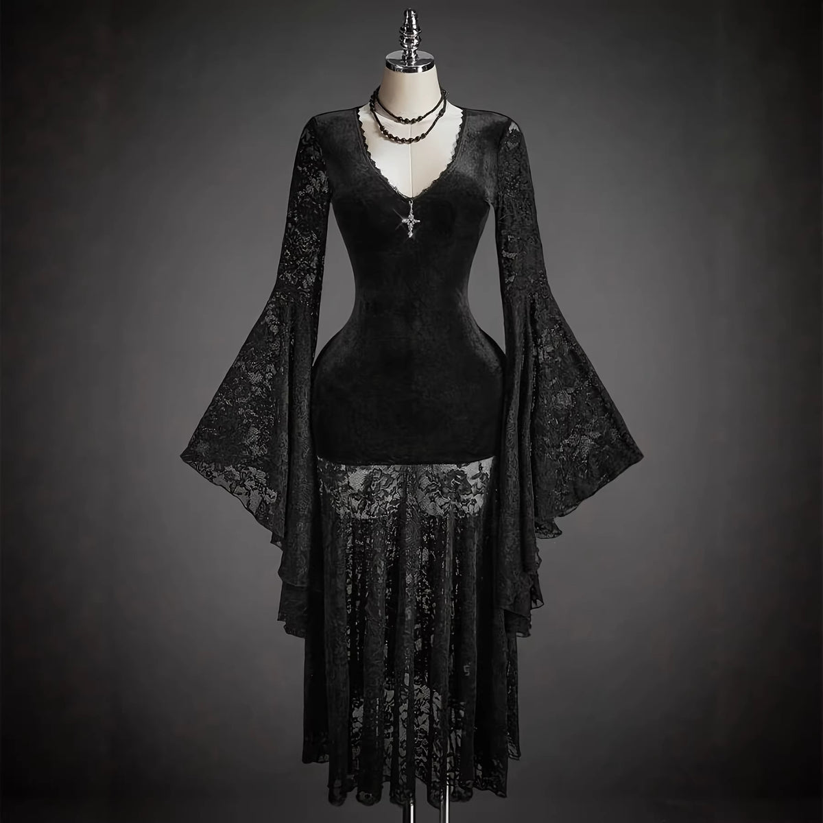 Dark Elegance Lace Velvet Dress