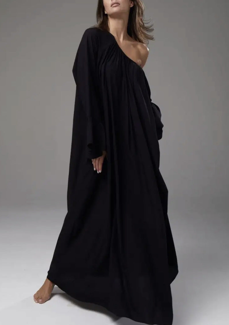 Boho Oversized Dress – Flowy Maxi Robe Dress in Solid Color-Black-One Size-Free Shipping Leatheretro