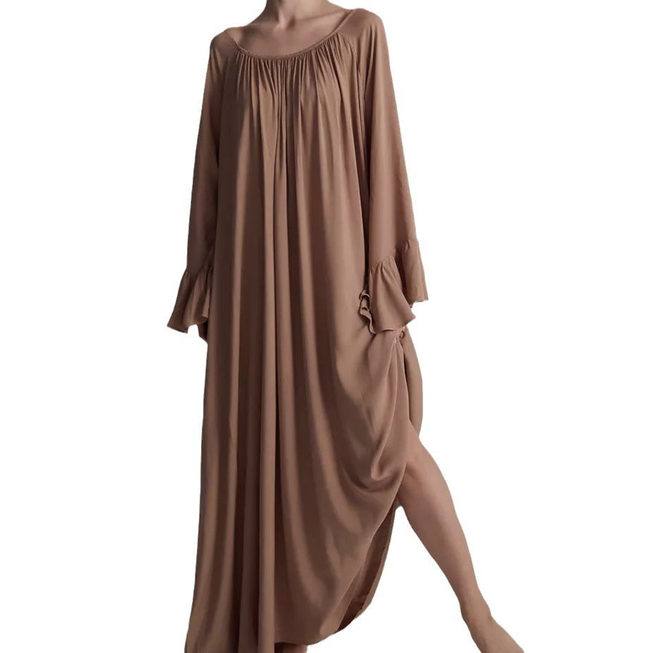 Boho Oversized Dress – Flowy Maxi Robe Dress in Solid Color-White-One Size-Free Shipping Leatheretro