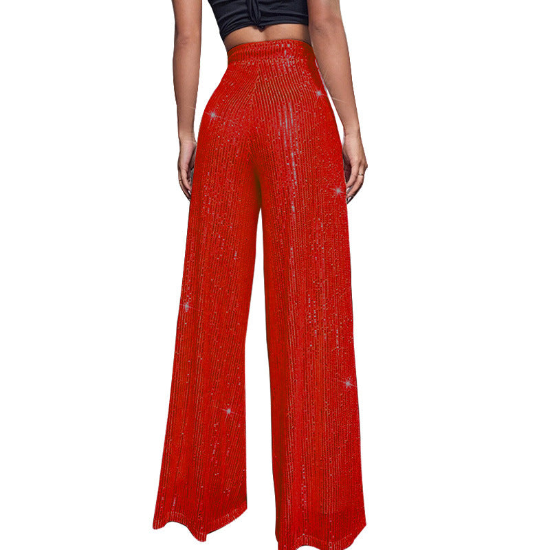 Fashion High Waist Sequin Summer Wide Legs Pants