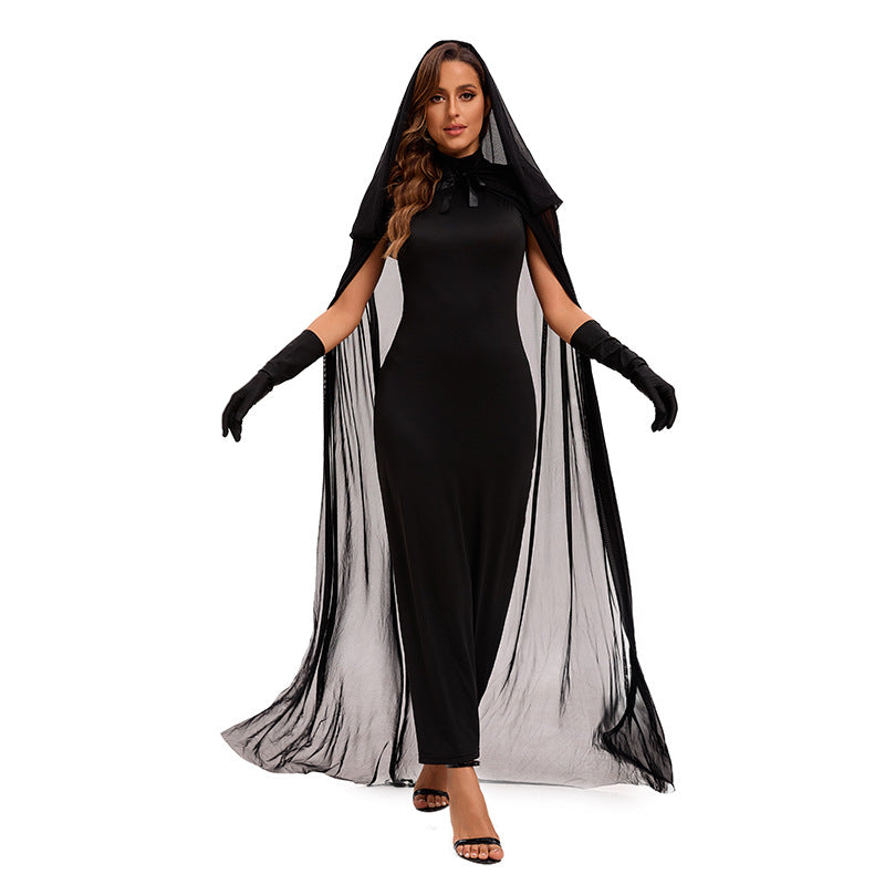Halloween Vampire Witch Costume with Cape and Veil