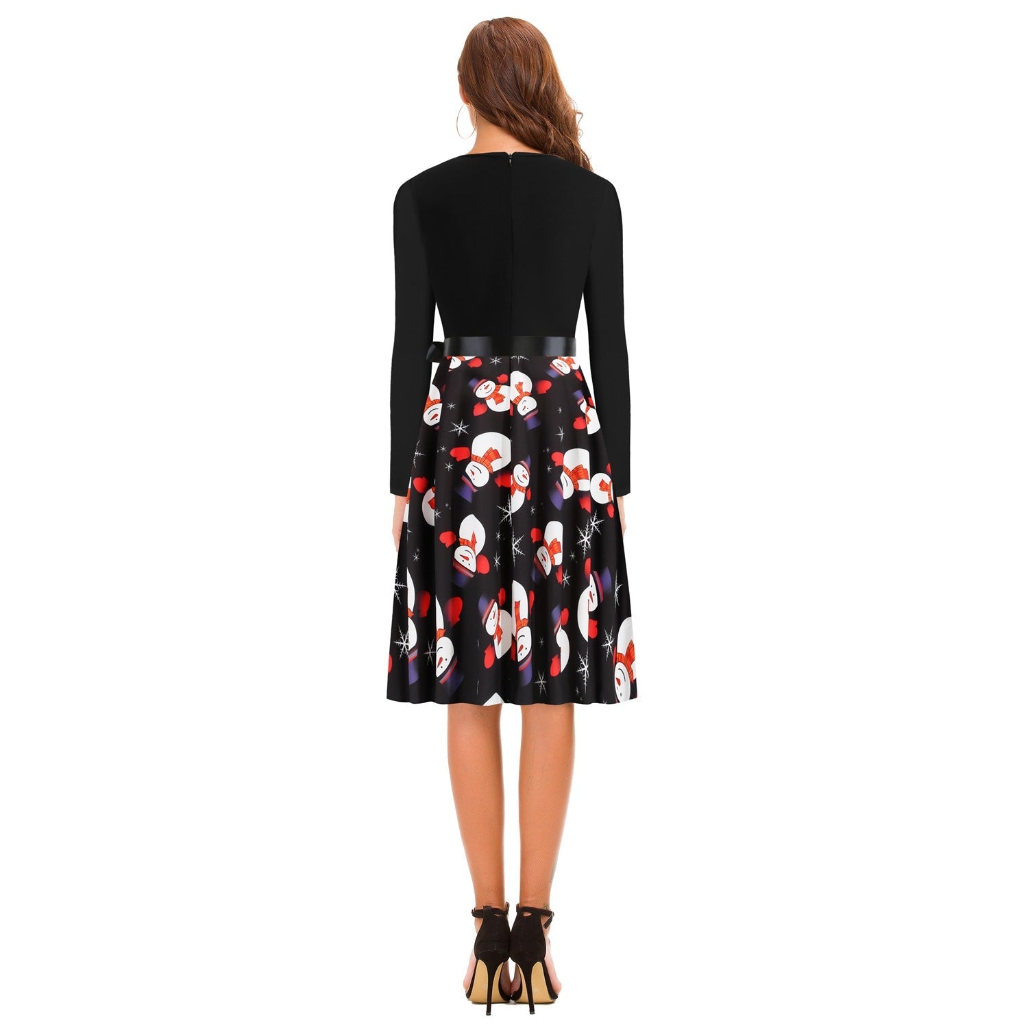 Women Vintage Christmas Snowmen Slim Waist Dresses-Vintage Dresses-Free Shipping at meselling99