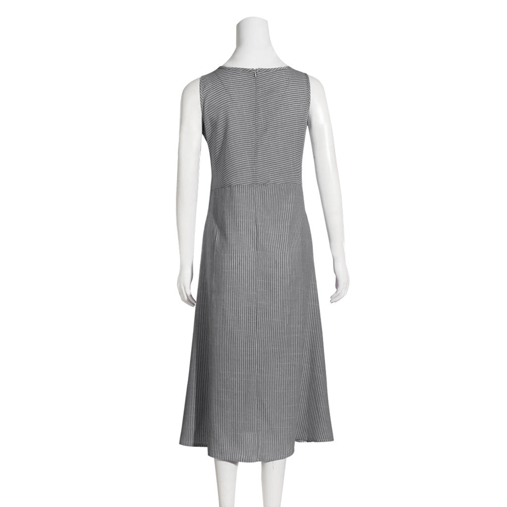 Women's Striped Sleeveless V-Neck Slim-Fit Plus Size Dress