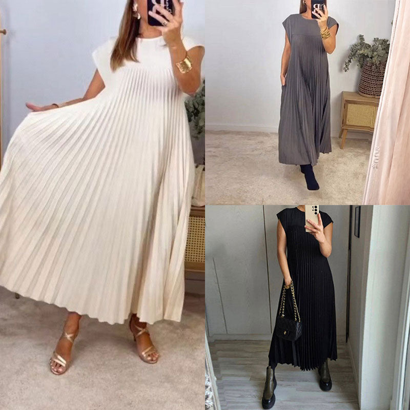 Elegant & Fashionable Round Neck Sleeveless Long Pleated Dress