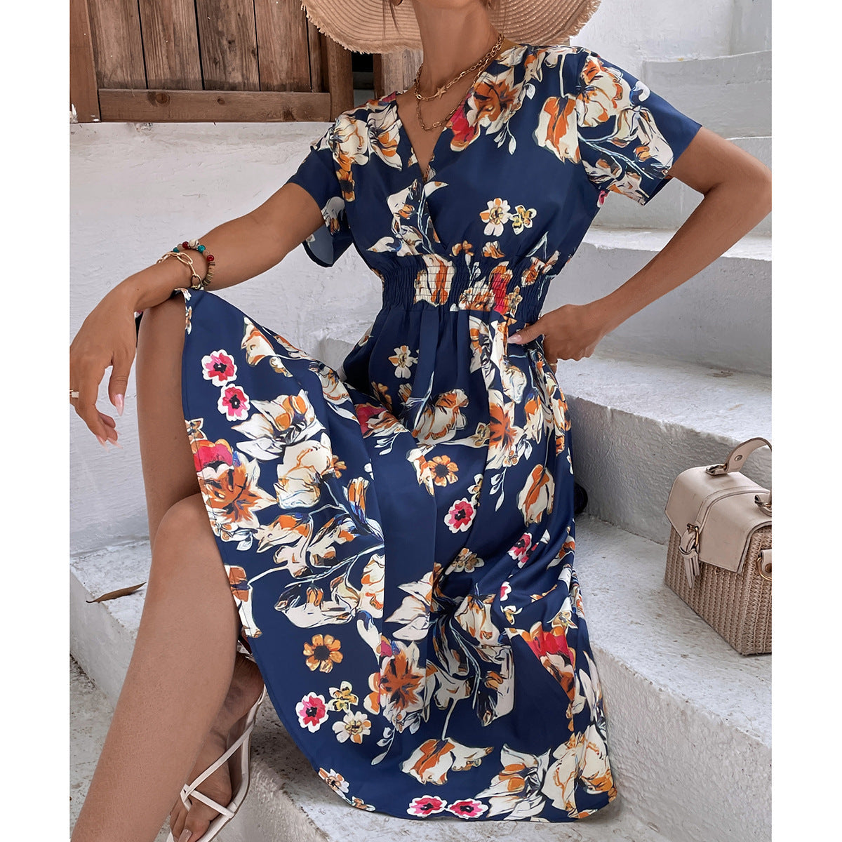 Women's Summer Floral Print Short Sleeve Dress