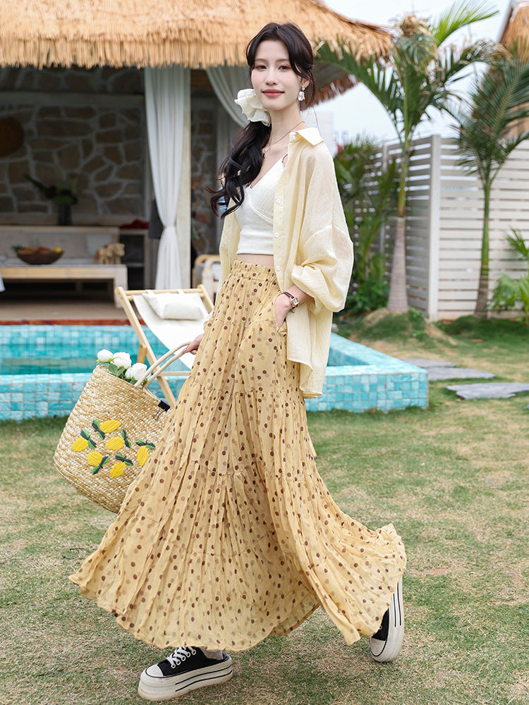 Yuan Su's new summer Wizard of Oz floral pleated skirt, high waist versatile and thin wrinkled A-shaped big swing skirt-The Wizard of Oz-one size fits all-Free Shipping Leatheretro