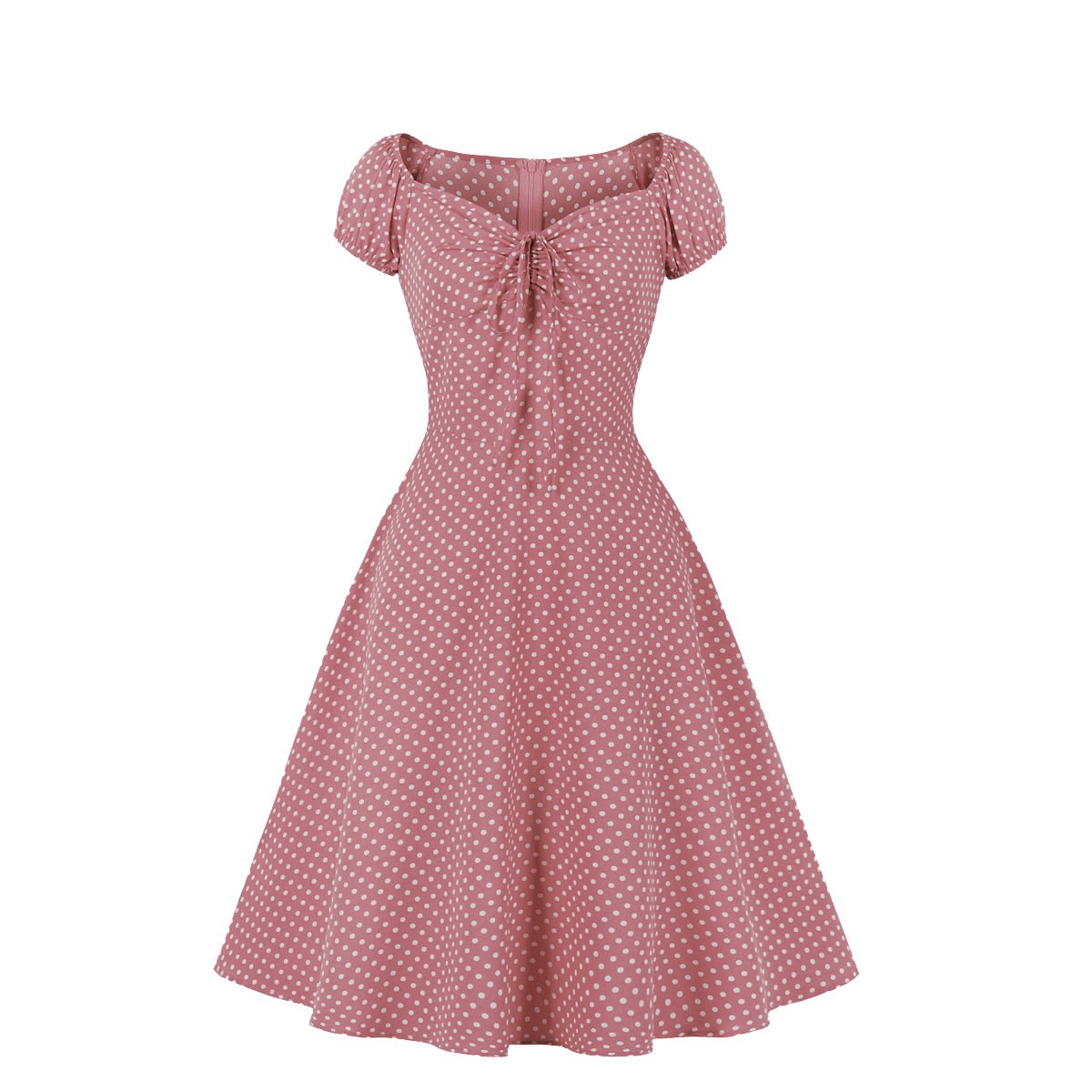 Women Short Sleeves Dot Print Vintage Dresses-Vintage Dresses-Free Shipping at meselling99