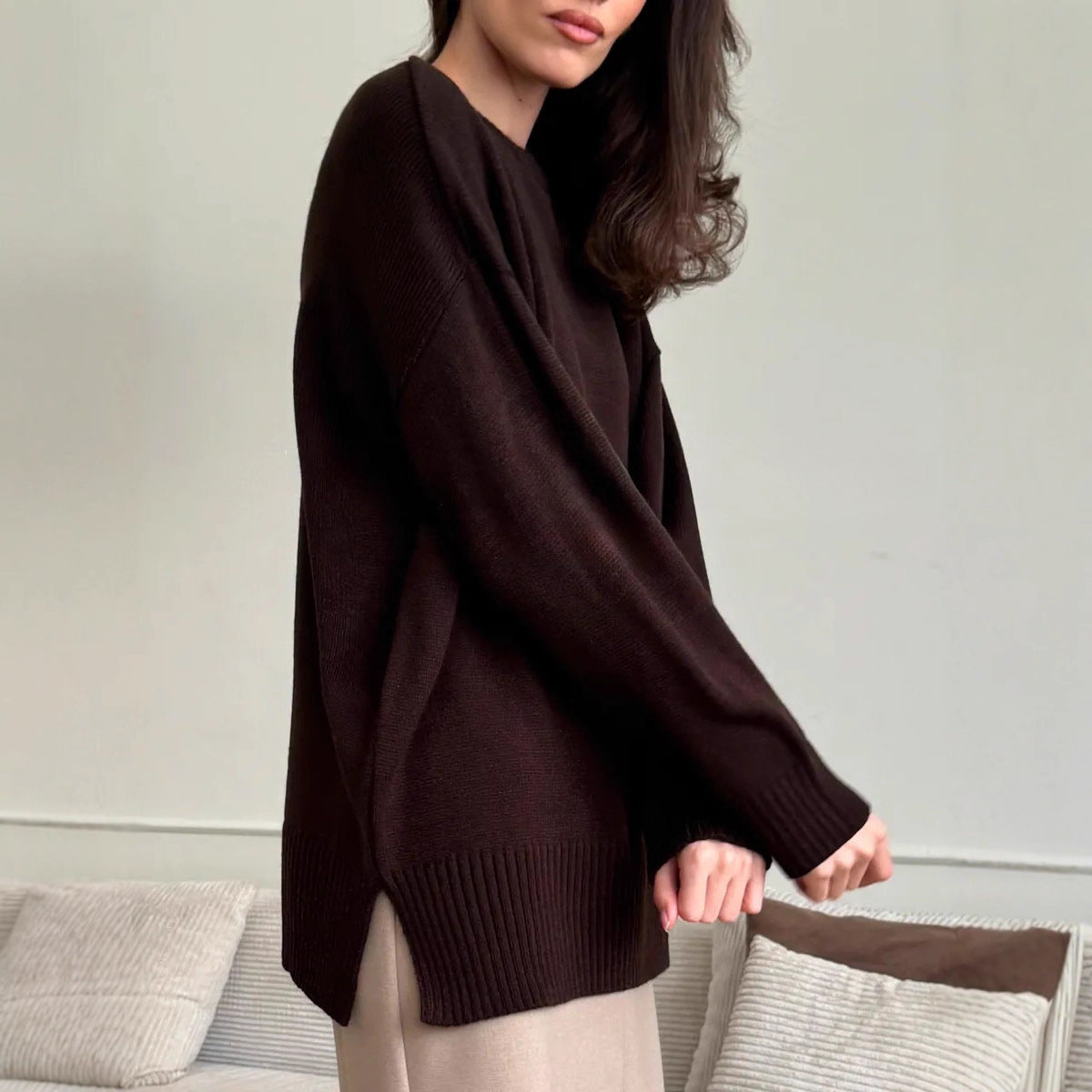 Women's Casual Split Hem Sweater