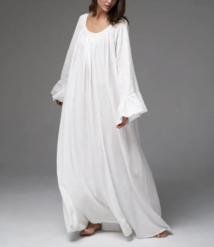 Boho Oversized Dress – Flowy Maxi Robe Dress in Solid Color-White-One Size-Free Shipping Leatheretro