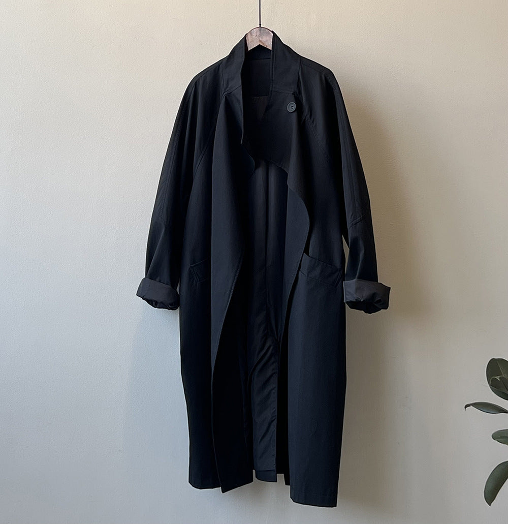 Retro Notch Lapel Single-Button Mid-Length Coat