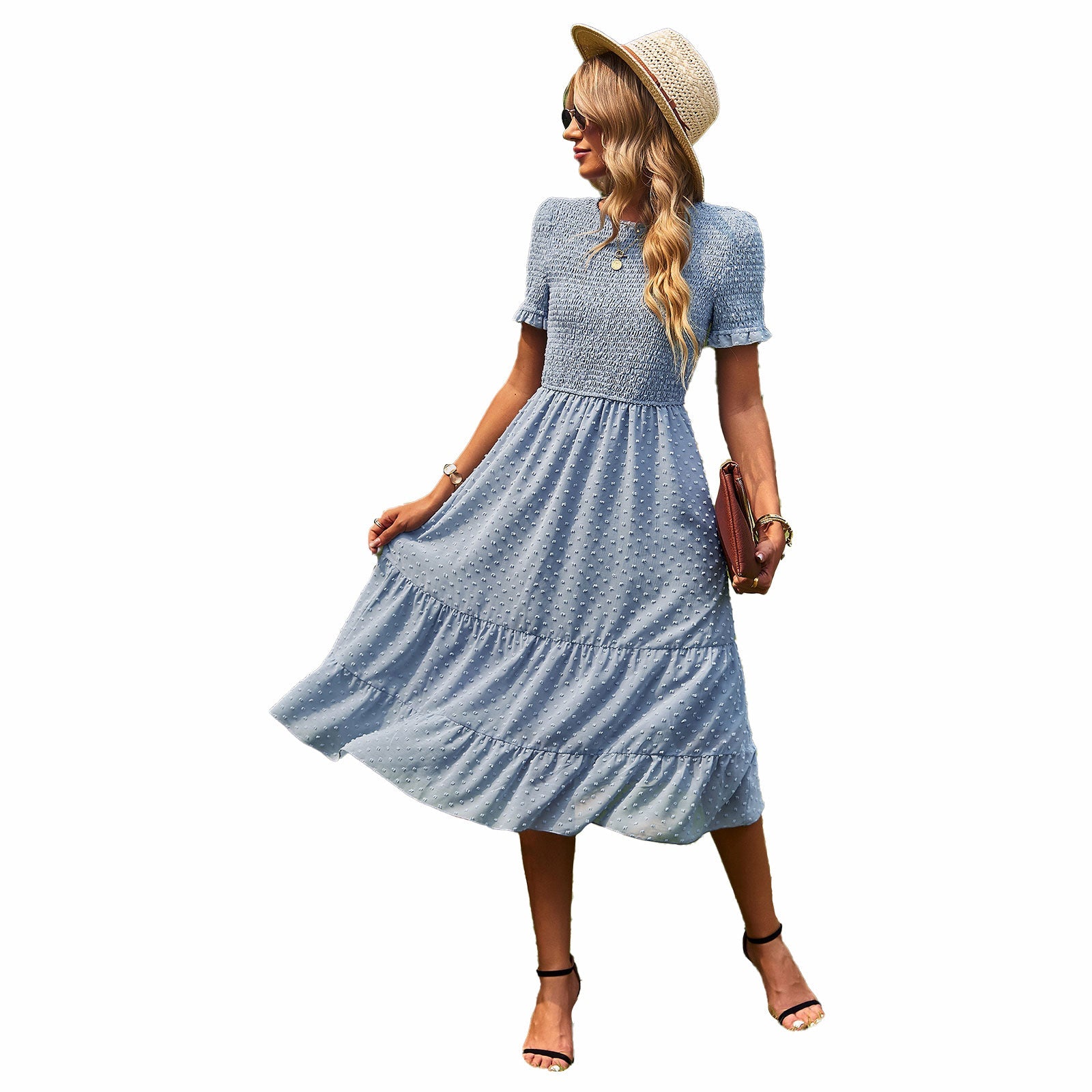 Elegant Short Sleeves Midi Dresses
