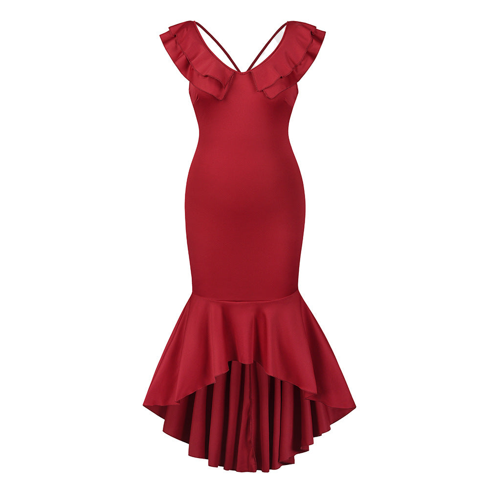 Sexy Backless Women Party Mermaid Dresses-Red-S-Free Shipping at meselling99