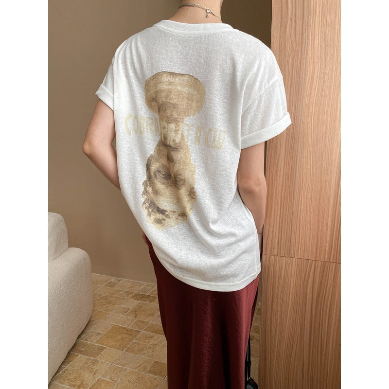 Oversized Round Neck Short-Sleeve T-Shirt for Women