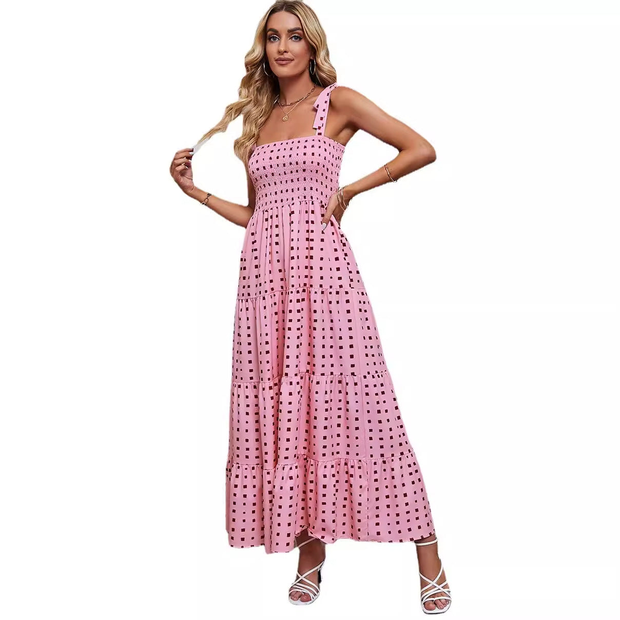 Women's Sexy Backless Print Vacation Style Strappy Dress
