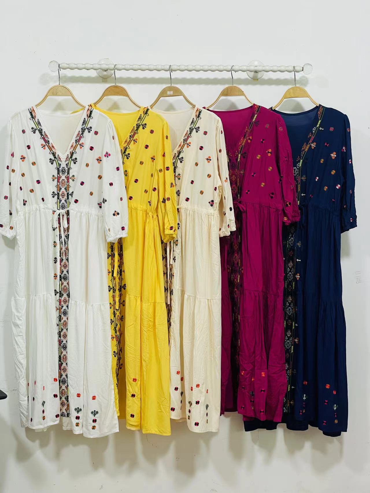 Bohemian Embroidered V-Neck Dress