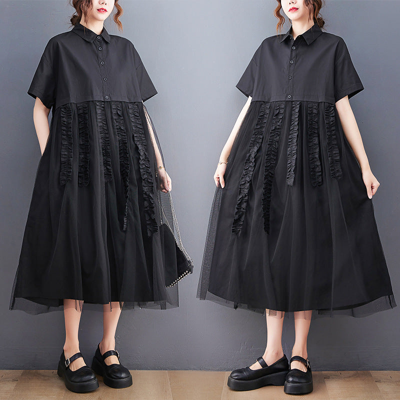 Sexy Summer Tulle Black A Line Long Shirts Dresses-Dresses-Black-One Size-Free Shipping at meselling99