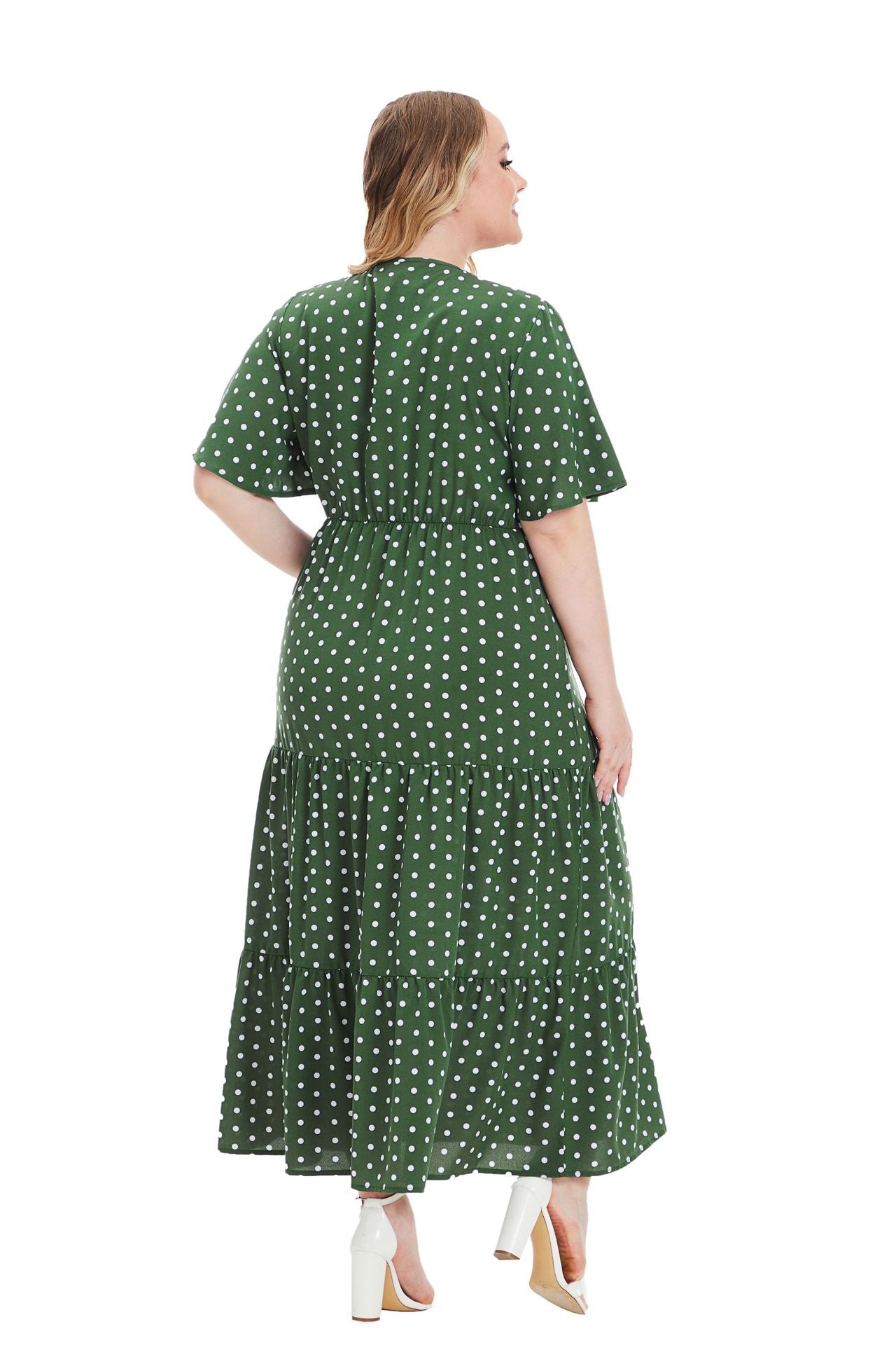 Plus Size Polka Dot V-Neck Swing Dress