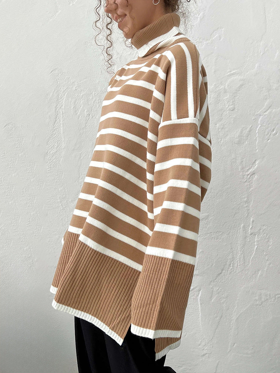 Women's Striped Turtleneck Sweater