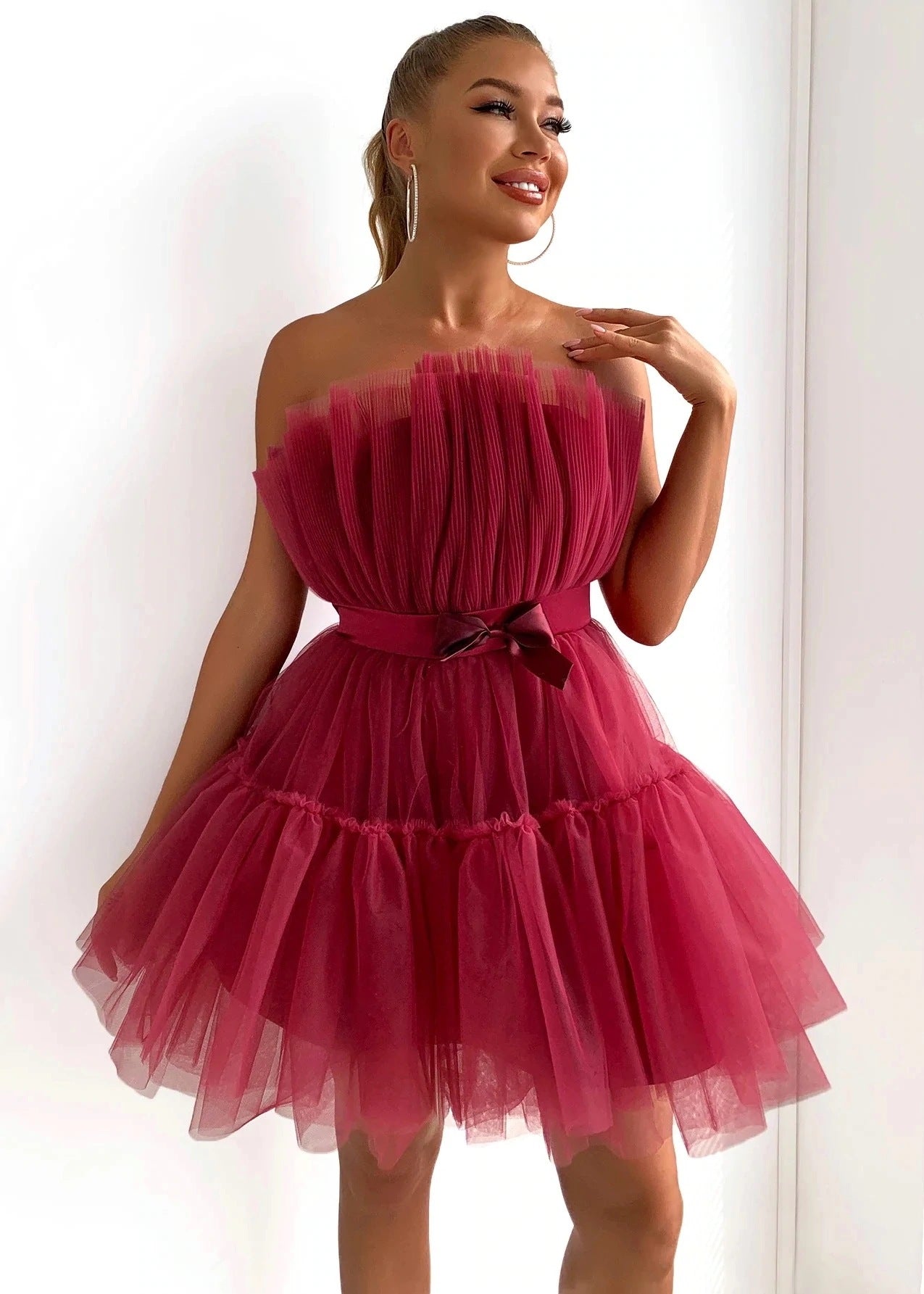 Sexy Strapless Tulle Bowknot Ball Gown Pary Dresses-Dresses-Free Shipping at meselling99