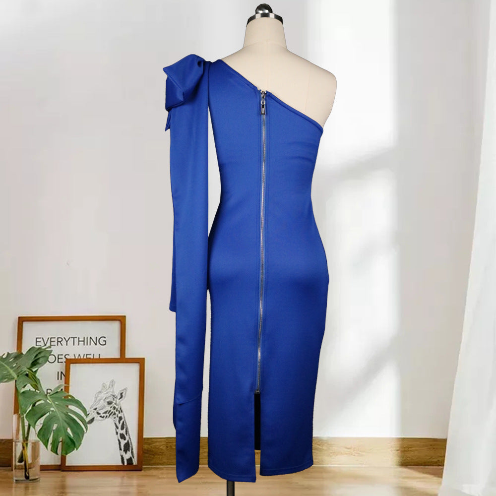 Sexy Backless Bow Design One Shoulder Women Party Dresses-Dresses-Free Shipping at meselling99