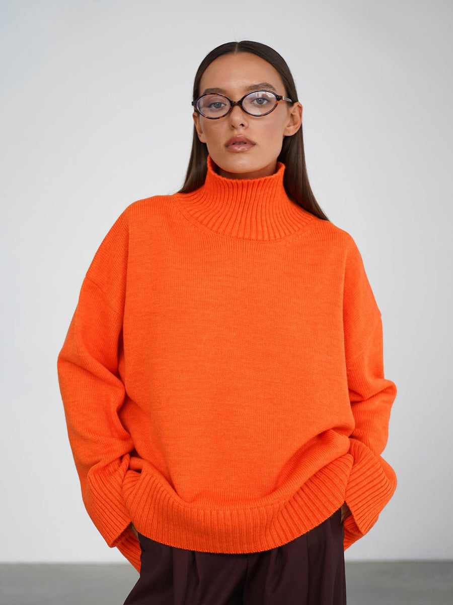 Women's Oversized Solid Color High Neck Sweater