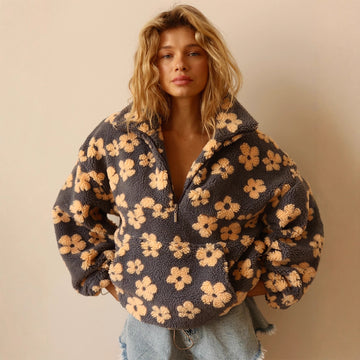 Women's Floral Print Sherpa Hoodie