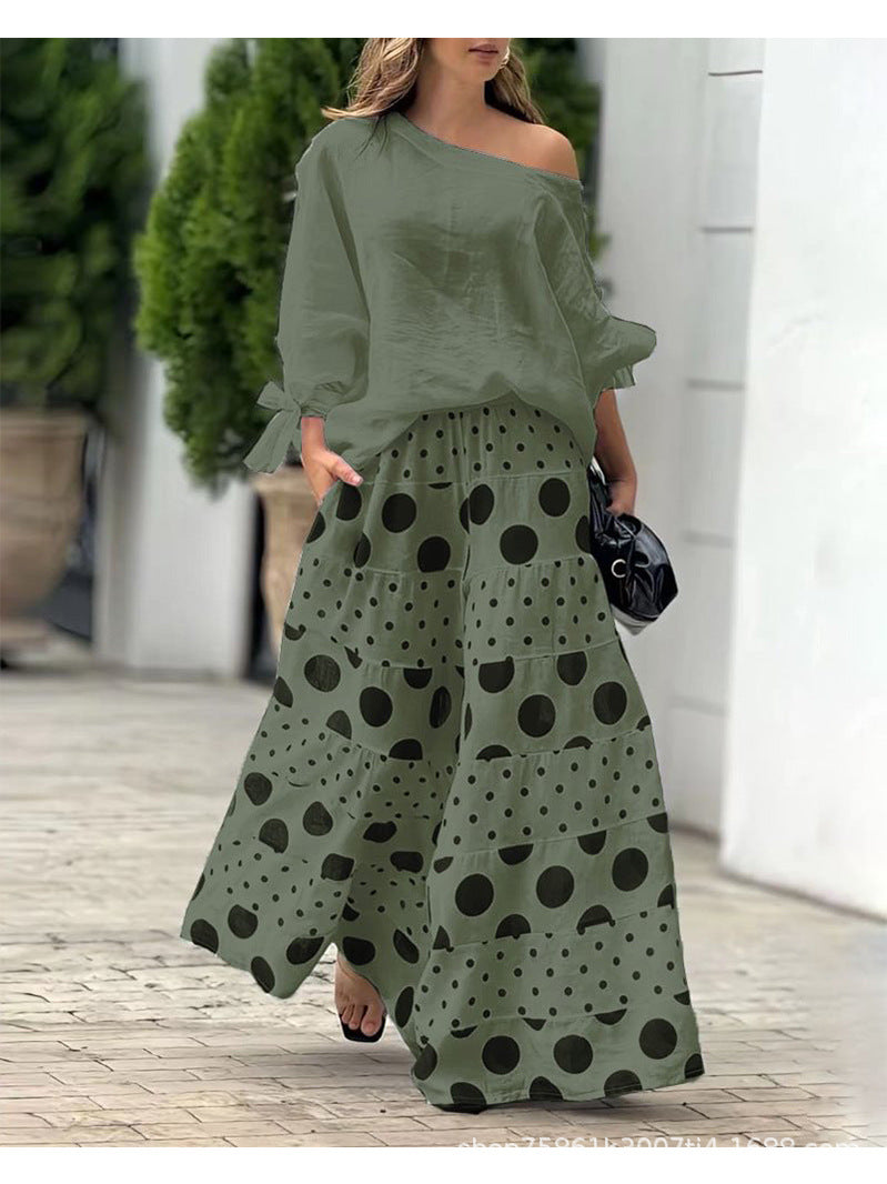 Fashionable 2-Piece Set: Printed Pants & Long Sleeve Top