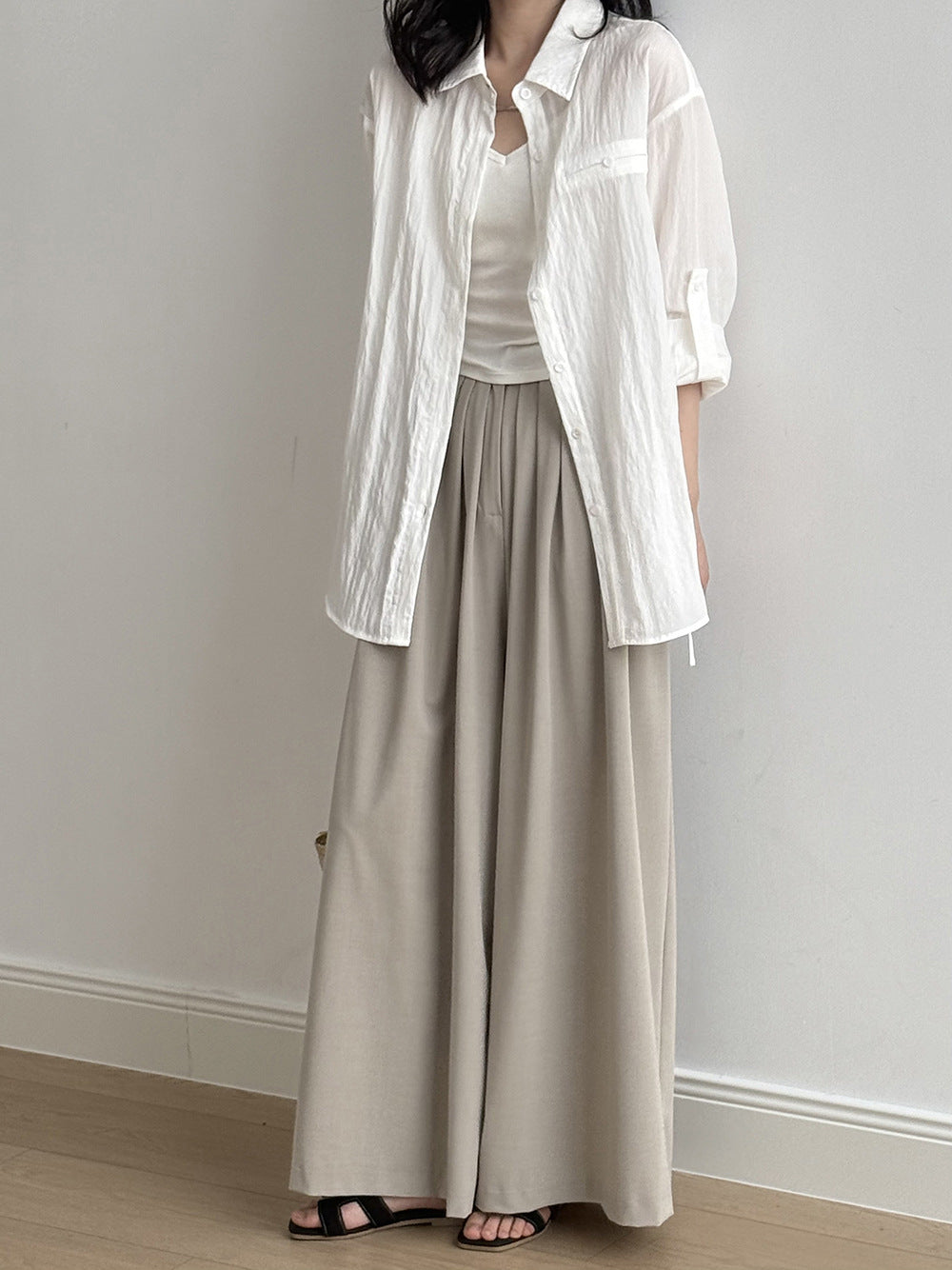 Women's High-Waisted Tencel Wool Wide-Leg Pants