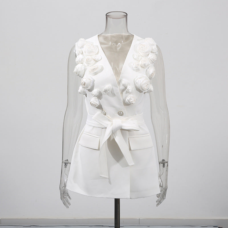 Designed Women's Fashion Floral Patchwork Sleeveless Tie-Front Vest & High-Waisted Wide-Leg Trousers Set