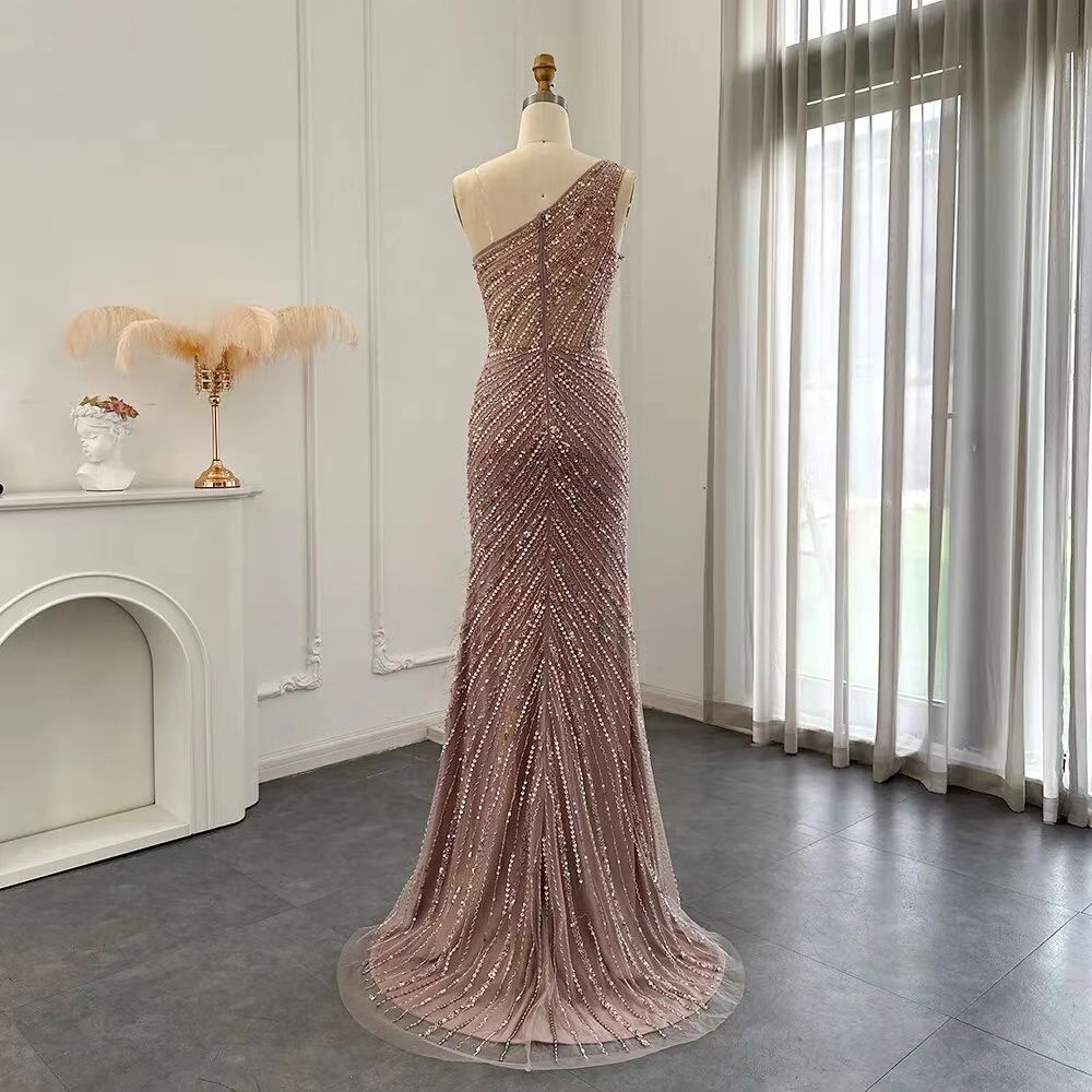 One-Shoulder Ruched Waist Evening Dress