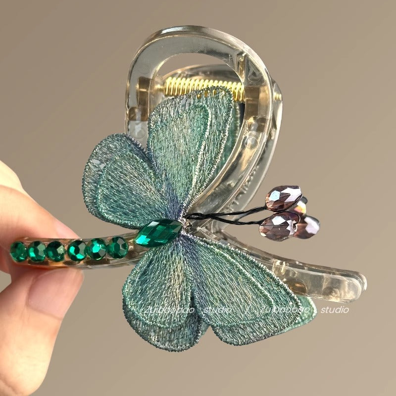 Spring Butterfly Vintage Embroidered Hair Claw Clip