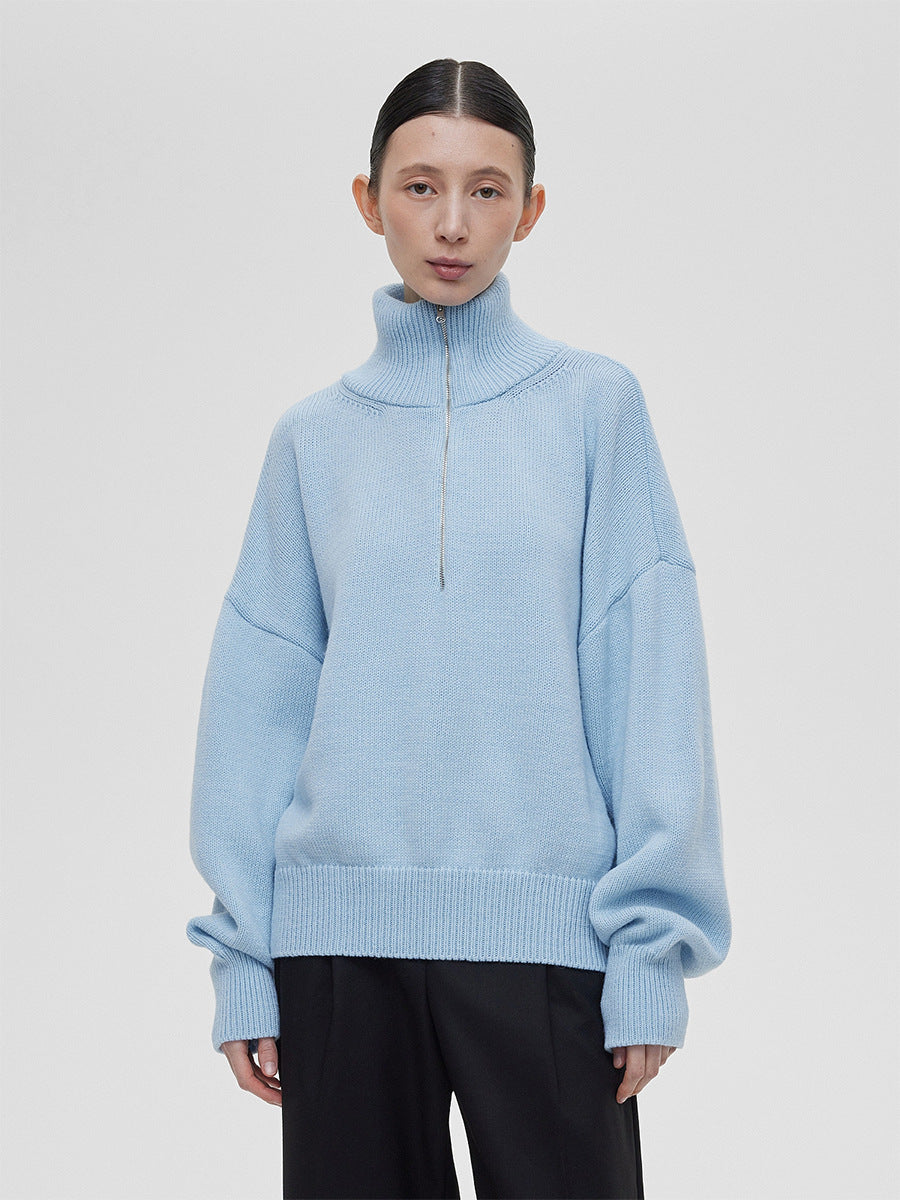 Relaxed Fit Mock Neck Half-Zip Sweater