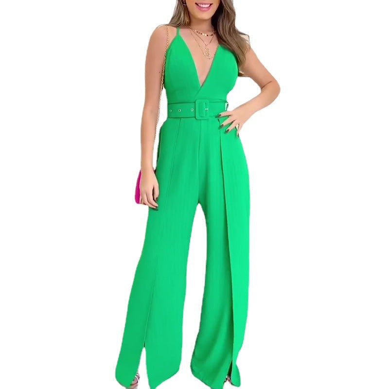 Women High Waist Wide Legs Jumpsuits with Belt