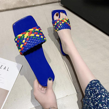Large-size Woven Flat-bottomed Casual Beach Slippers-STYLEGOING